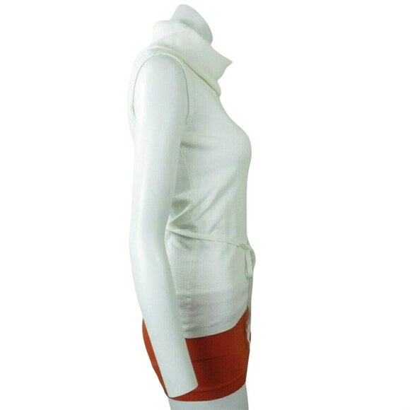 New Turtleneck Sweater Top L White Knit Tie Belt Sleeveless V.A.S. Clothing Co. - Picture 10 of 12